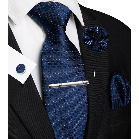 Men's Tie and Pocket Square,Lapel Pin,Cufflinks,Tie Clip Sets with Gift Box 5PCS - Picture 1 of 4